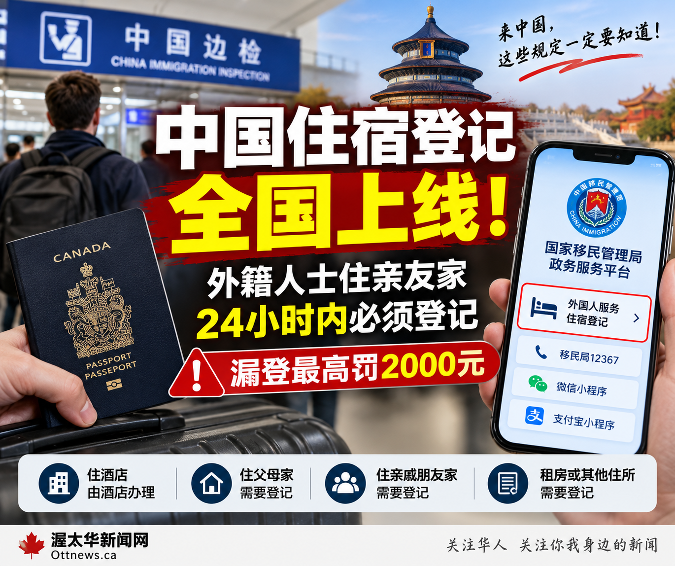 华人回国注意！外籍身份回国住亲友家须24小时内报备：违者面临警告罚款，影响下次入境！