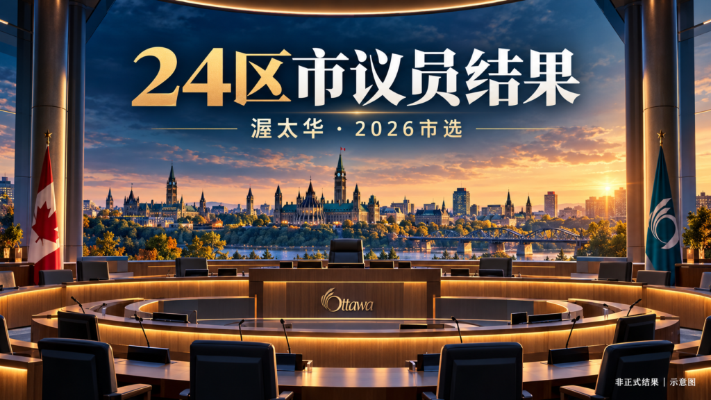 渥太华24区市议员结果主题封面,AI生成议会场景示意图,非正式结果